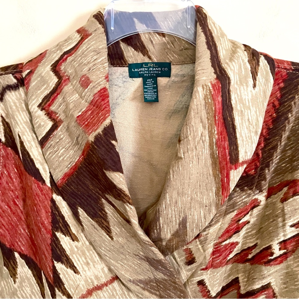 Ralph Lauren Tribal Western Aztec Jacket Women's Medium Petite Shawl Collar - Picture 3 of 7